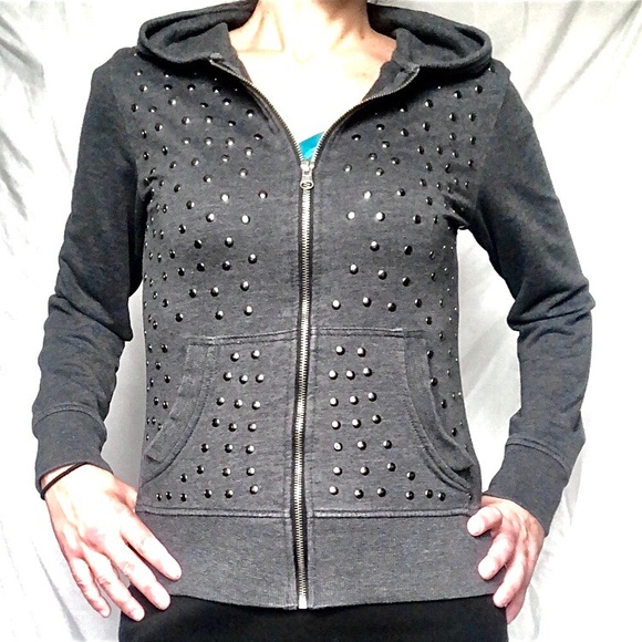 Hot Topic Grey Studded Hoodie XS - Picture 5 of 10